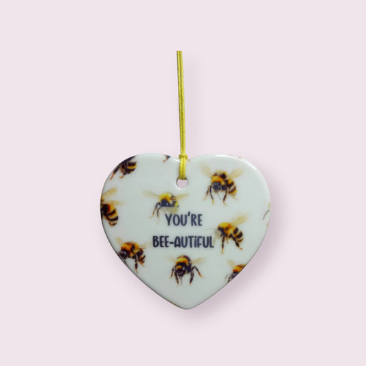 You're beautiful bee 7cm ceramic heart