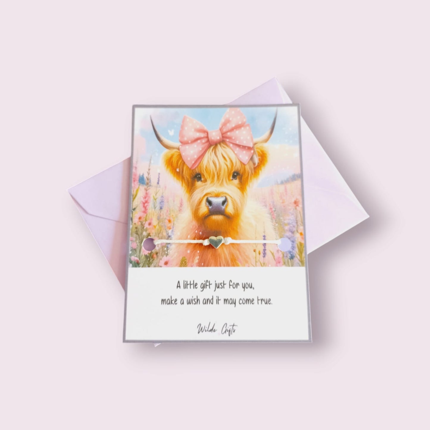 Pink Highland cow wish bracelet (wb1301) image 1