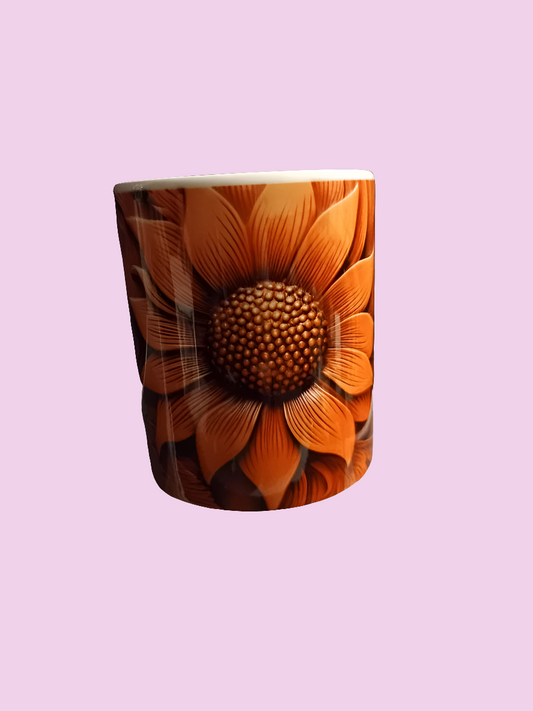 3d wooden sunflower design 11oz mug - Wilde Gifts 