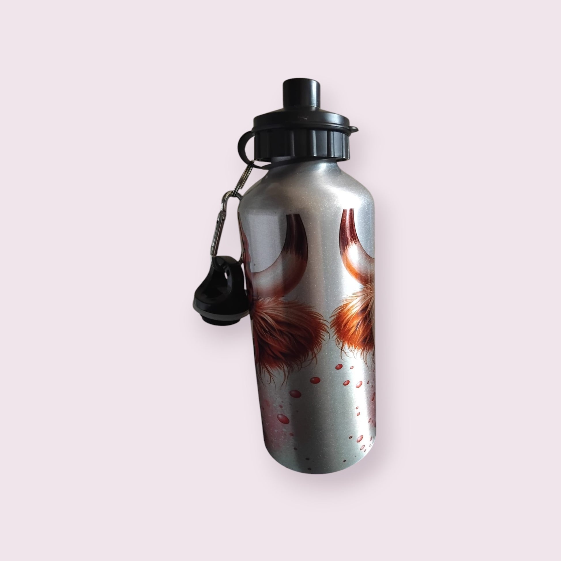 Bubblegum Highland Cow 600ml Water Bottle - Wilde Gifts Water Bottle