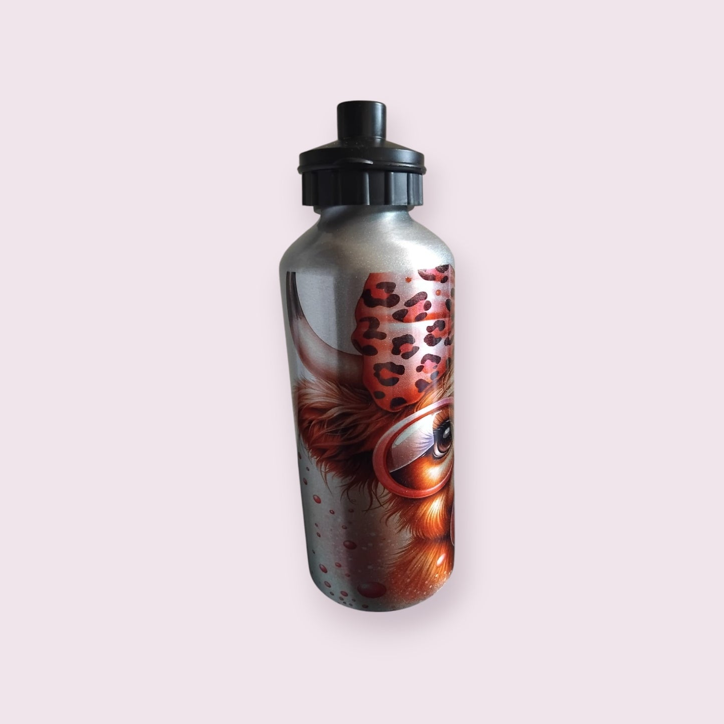 Bubblegum Highland Cow 600ml Water Bottle - Wilde Gifts Water Bottle