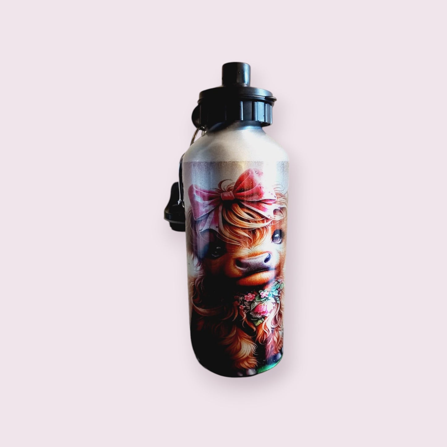 Cute Bow Highland Cow 600ml Water Bottle - Wilde Gifts Water Bottle