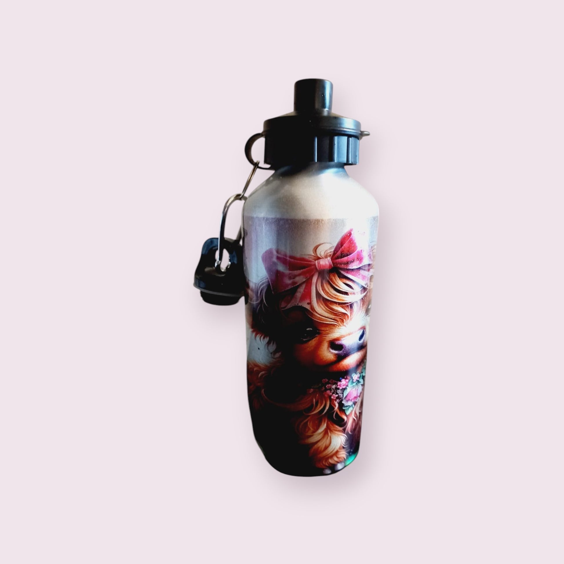 Cute Bow Highland Cow 600ml Water Bottle - Wilde Gifts Water Bottle