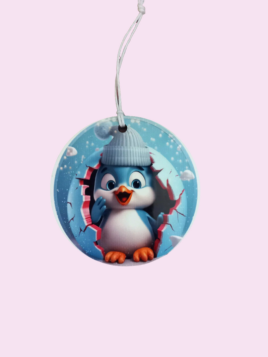 Cute penguin Christmas mdf flat bauble - Wilde Gifts 