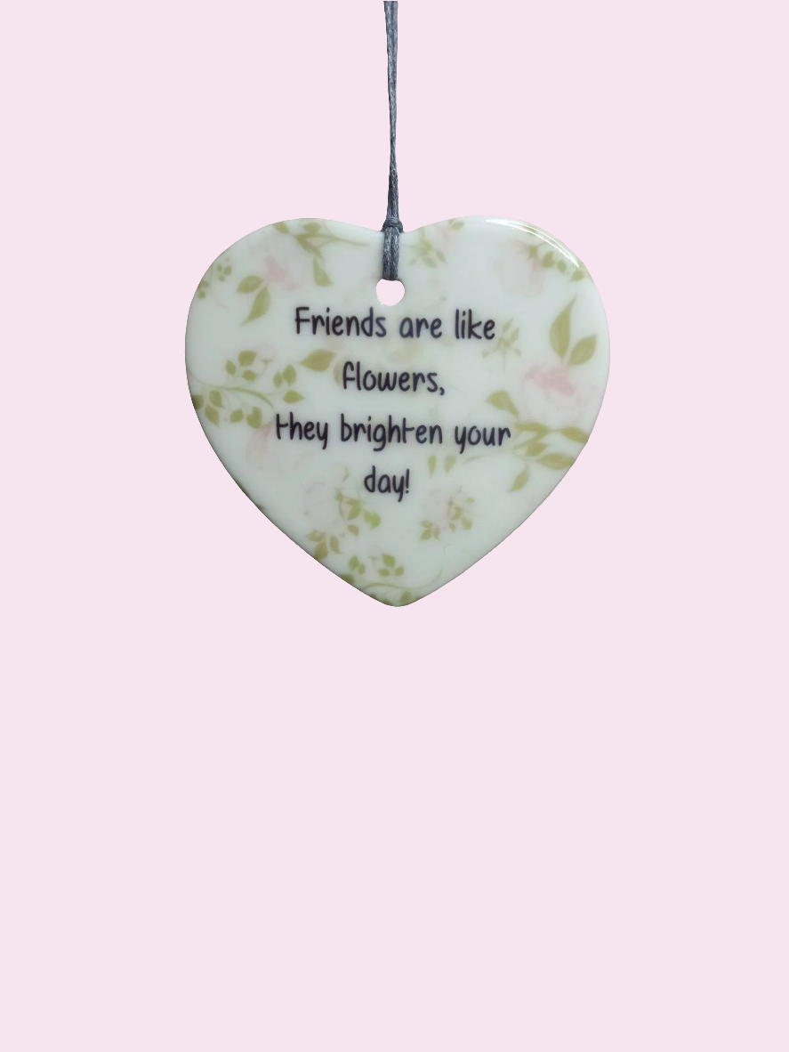 Friends are like flowers 7cm ceramic heart - Wilde Gifts 