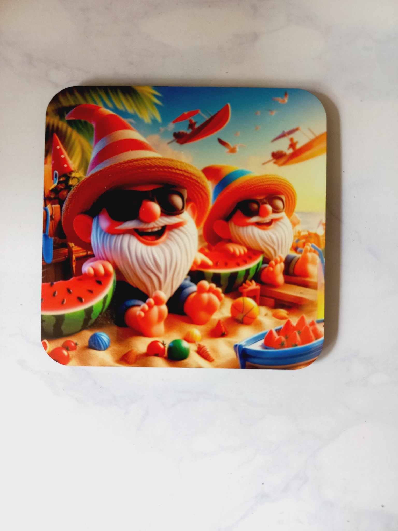 Gnome beach party Coaster - Wilde Gifts Coaster