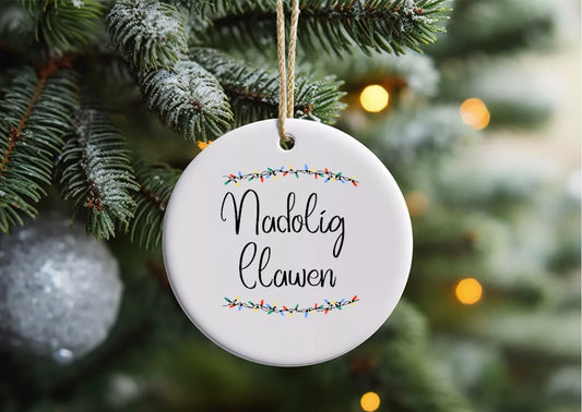 Nadolig Llawen lights 7cm ceramic bauble - Wilde Gifts 