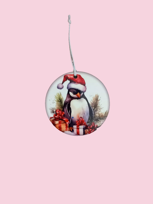 Penguin Christmas mdf flat bauble - Wilde Gifts 