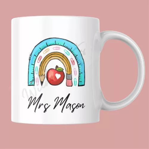 Personalised rainbow stationery Teacher 11oz Mug - Wilde Gifts 