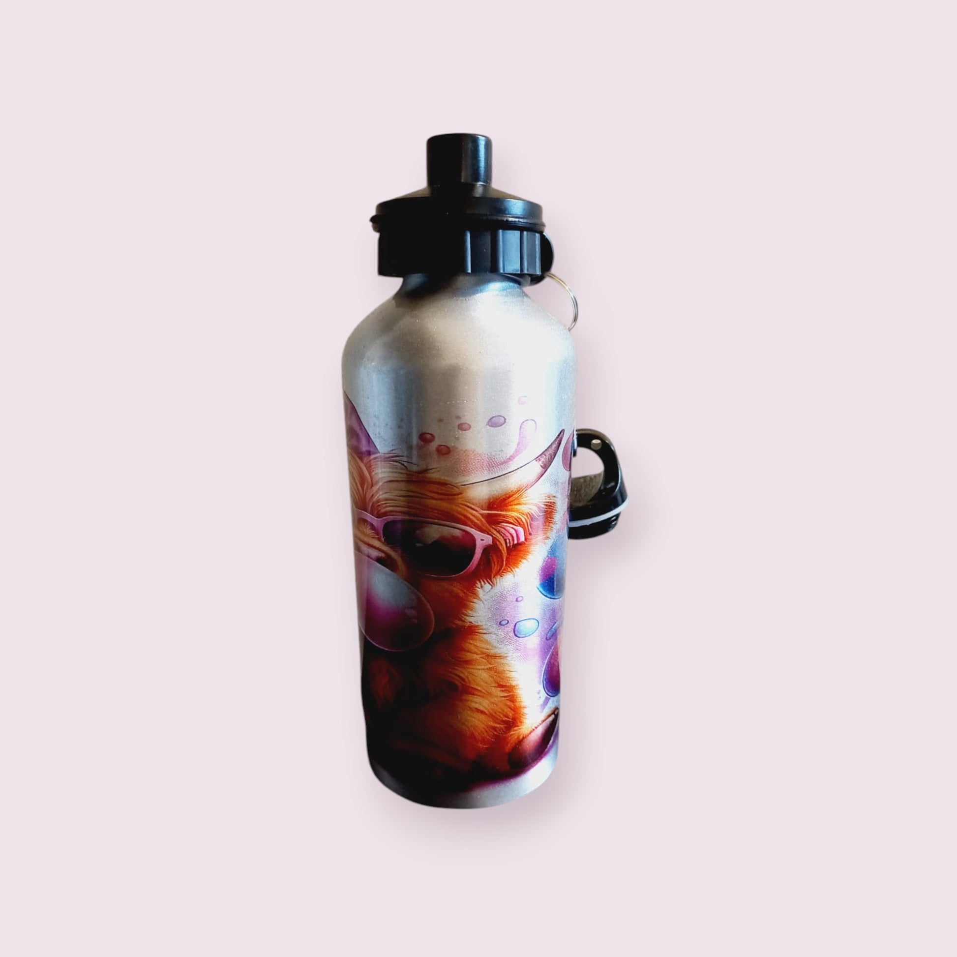 Pink Gum Highland Cow 600ml Water Bottle - Wilde Gifts Water Bottle