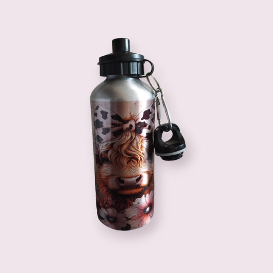 Pink Highland Bow 600ml Water Bottle - Wilde Gifts Water Bottle