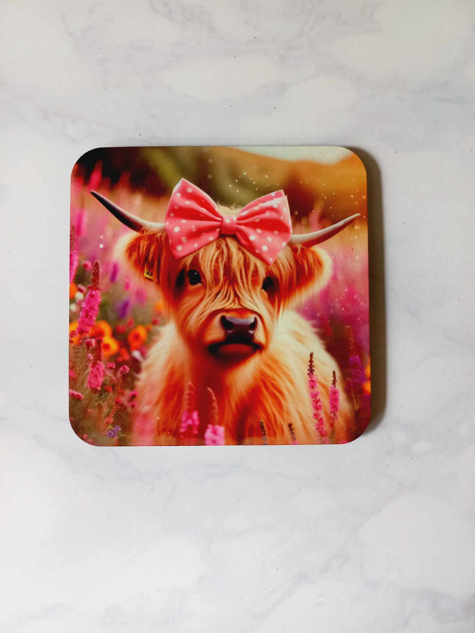 Pink bow Highland Coaster - Wilde Gifts 