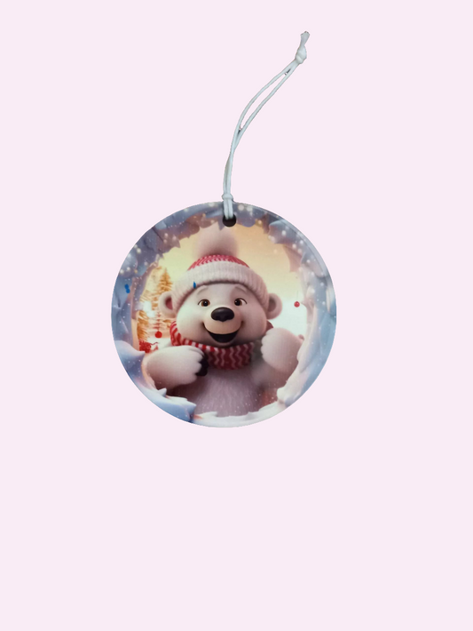 Polar bear Christmas mdf flat bauble - Wilde Gifts 