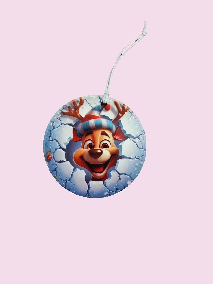 Reindeer Christmas mdf flat bauble - Wilde Gifts 