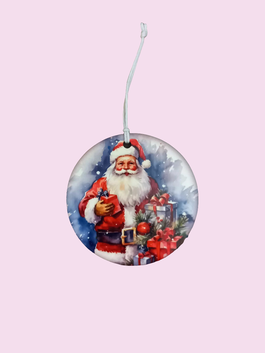 Santa Christmas mdf flat bauble - Wilde Gifts 