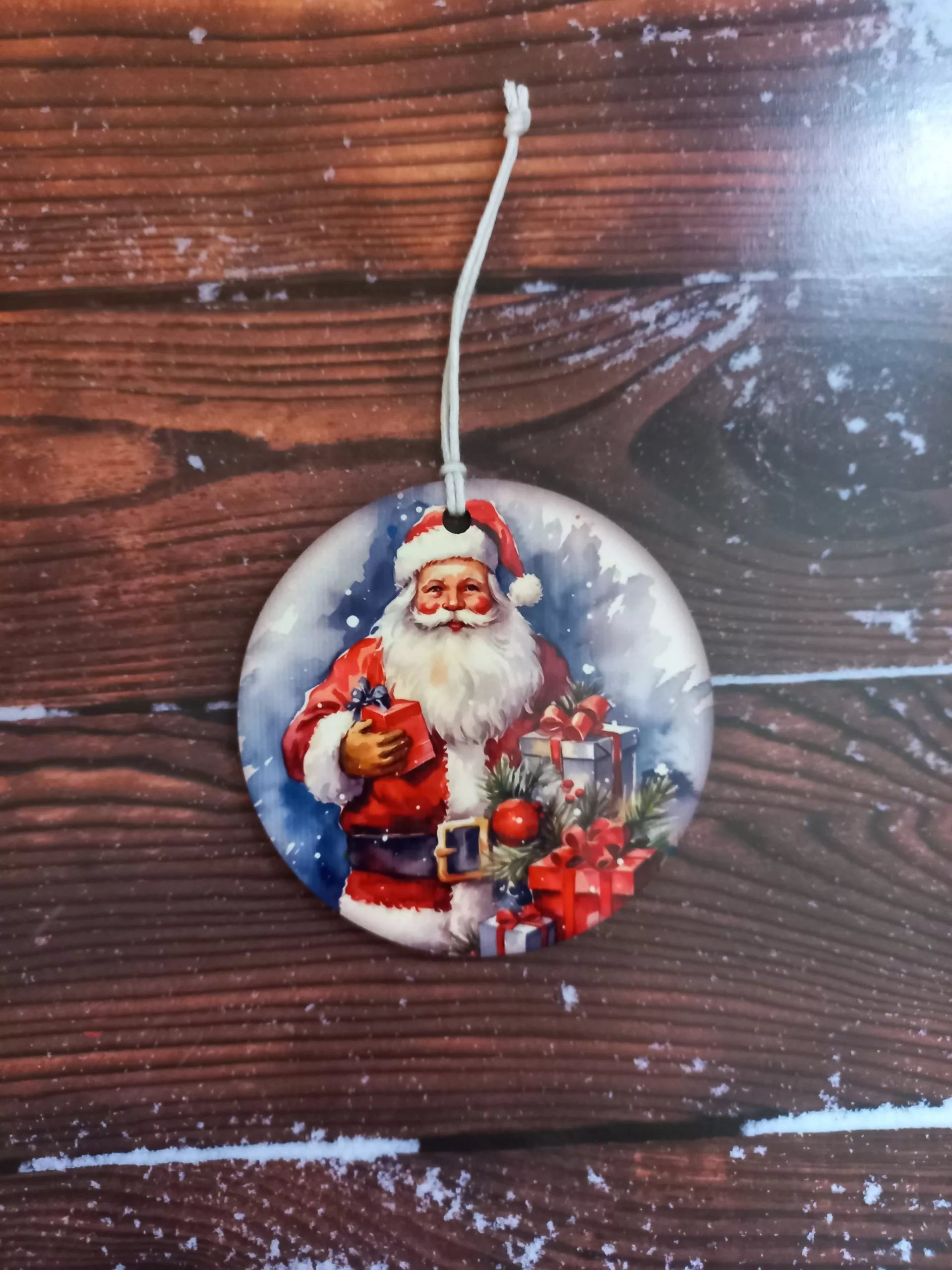 Santa Christmas mdf flat bauble - Wilde Gifts 