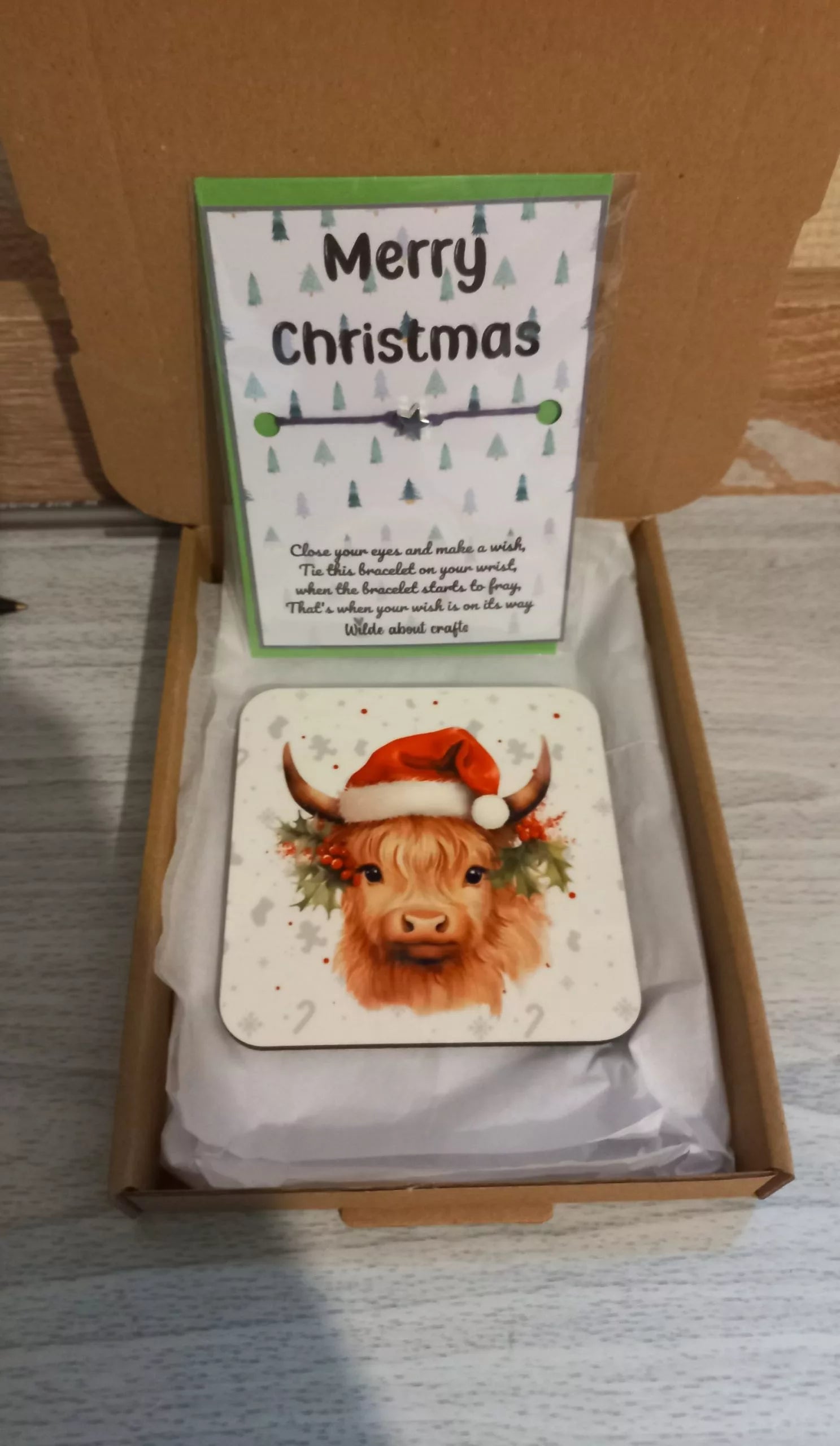 Little letterbox gift - Wish bracelet &amp; Highland cow coaster (LG20) image 0