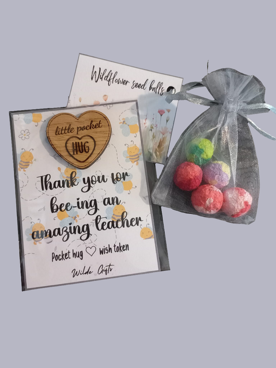 Teacher pocket hug & seed balls gift