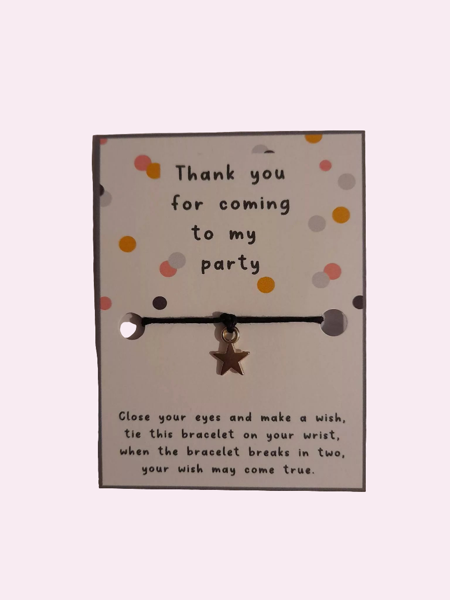 10 x Thank you for coming to my party mini  wish bracelets (WB946)