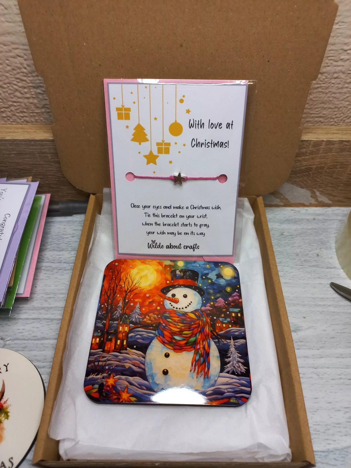 Little letterbox gift - Wish bracelet &amp; snowman coaster (LG16) image 0