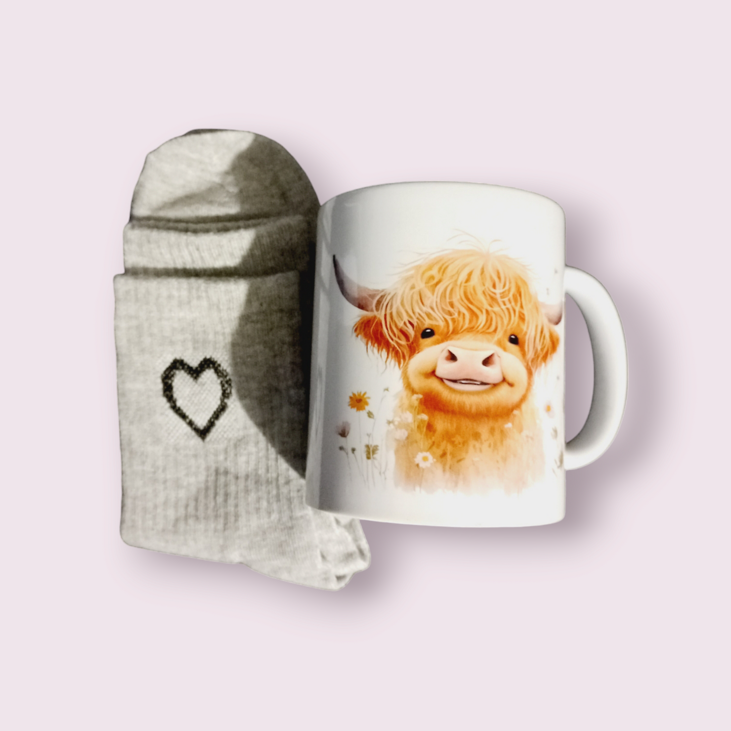 Highland cow mug & socks gift set