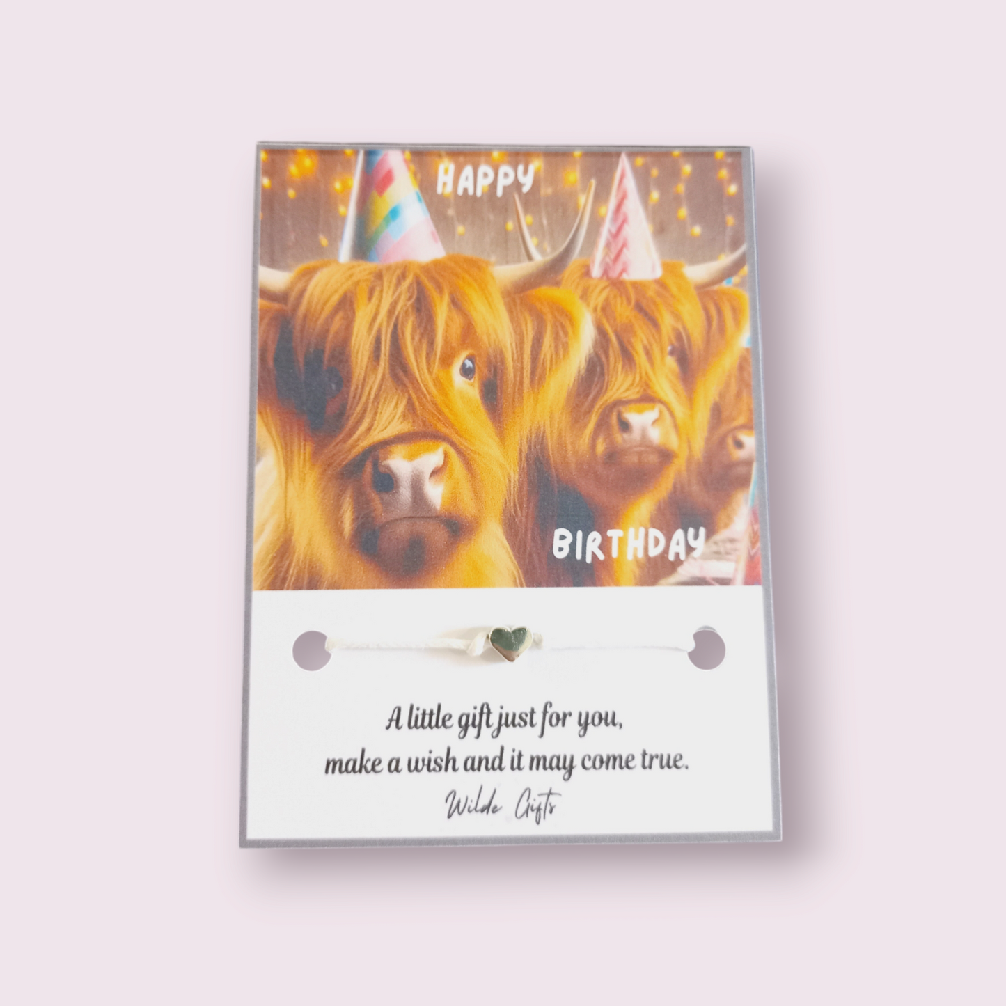 Happy Birthday Highland cow wish bracelet (wb1282)